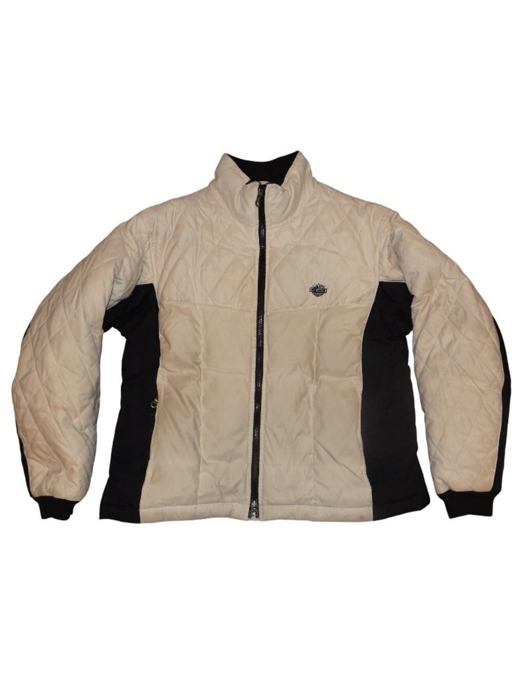 Harley Davidson Women's Winter Jacket Quilted Beige & Black Down Feathers Large